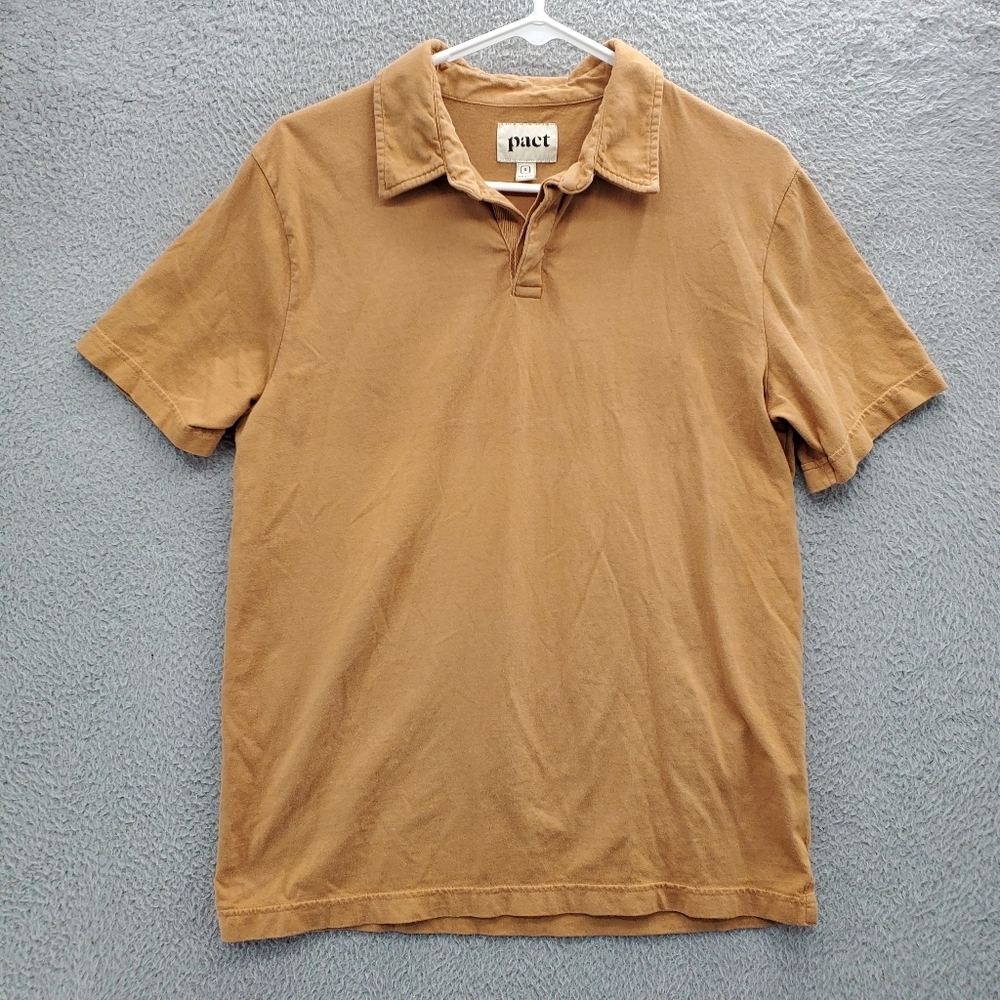 Pact Vintage Jersey Notch Neck Polo Shirt Mens Small Tan